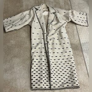 OOK Vintage Designer Wool Beaded Duster in Cream & Black